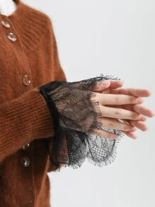 Floral Embroidered Raw Trim Fake Cuffs