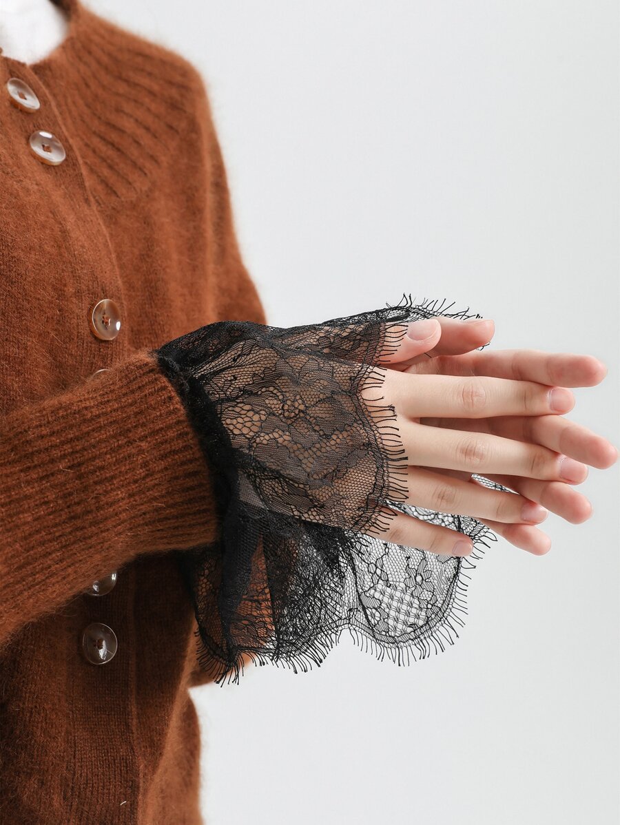 Floral Embroidered Raw Trim Fake Cuffs