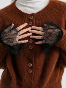 Floral Embroidered Raw Trim Fake Cuffs