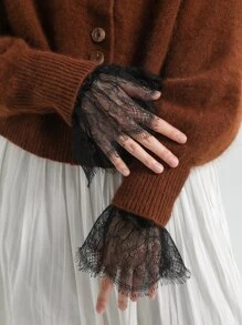 Floral Embroidered Raw Trim Fake Cuffs