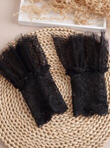 Floral Embroidered Raw Trim Fake Cuffs