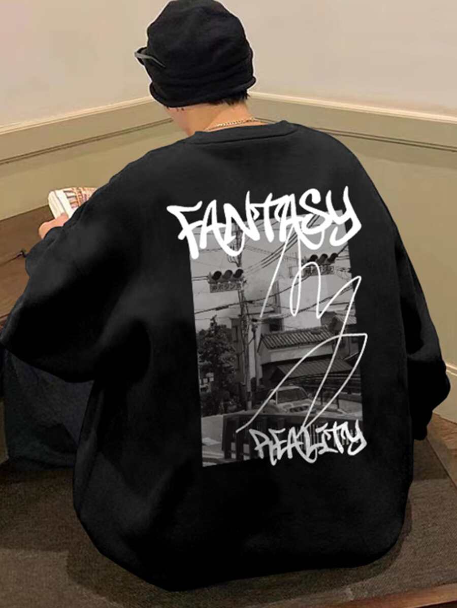 Manfinity Men Street View And Letter Graphic Sweatshirt - Black - View 1