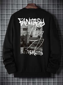 Manfinity Men Street View And Letter Graphic Sweatshirt - Black - View 4