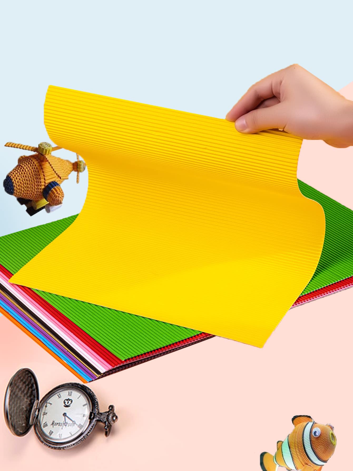 1pc A4 Size Colored Corrugated Paper, 10 Sheets - Multicolor - View 1