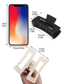 2入組矩形設計簡單休閒商業髮爪適用於日常休閒郊遊穿戴 - 彩色 - 查看 3