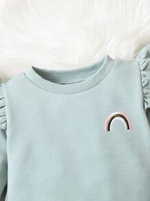 寶寶女孩彩虹刺繡荷葉邊運動衫和運動裤 - 薄荷綠 - 查看 3