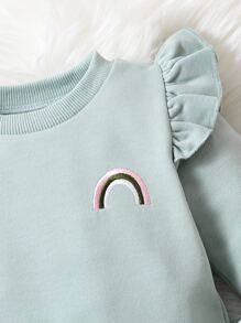 寶寶女孩彩虹刺繡荷葉邊運動衫和運動裤 - 薄荷綠 - 查看 4