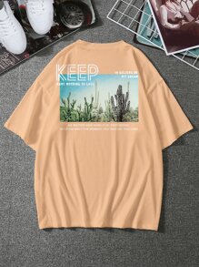 Manfinity Hombres Camiseta con slogan & con estampado de cactus - Albaricoque - Ver 5