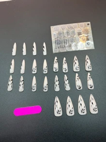 24pcs Long Stiletto Plant Pattern Fake Nail & 1pc Nail File & 1sheet Tape - Multicolor - View 5