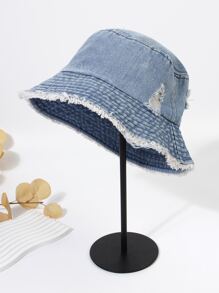 Ripped Raw Trim Bucket Hat - Blue - View 3