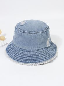 Ripped Raw Trim Bucket Hat - Blue - View 1