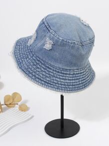 Ripped Raw Trim Bucket Hat - Blue - View 4