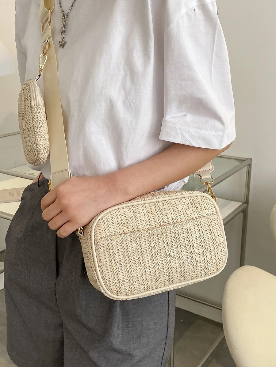 Mini Minimalist With Coin Purse, Straw Purse, Straw Beach Bag, Beach Necessities, Beach Essentials,Beach Stuff & Summer Essentials - Beige - View 1