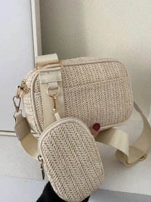 Mini Minimalist With Coin Purse, Straw Purse, Straw Beach Bag, Beach Necessities, Beach Essentials,Beach Stuff & Summer Essentials - Beige - View 7