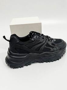 Lace-up Front Wedge Chunky Sneakers - Black - View 3