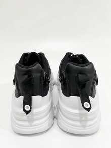 Lace-up Front Wedge Chunky Sneakers - Black - View 3