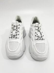 Lace-up Front Wedge Chunky Sneakers - White - View 4