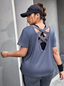 SHEIN Daily&Casual 大碼後背十字交叉運動T恤