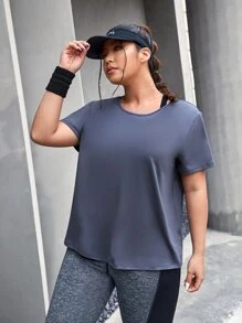 SHEIN Daily&Casual 大碼後背十字交叉運動T恤