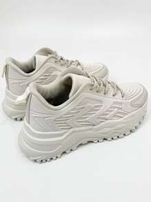 Texture Lace-up Front Wedge Chunky Sneakers - Beige - View 2