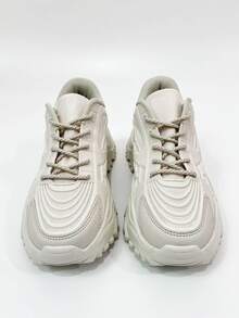 Texture Lace-up Front Wedge Chunky Sneakers - Beige - View 4