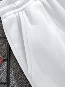 Manfinity Dauomo 男士腰部抽繩短褲 - 白色 - 查看 5