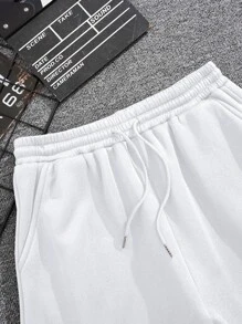 Manfinity Dauomo 男士腰部抽繩短褲 - 白色 - 查看 6