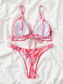 流體圖案打結前繫款夏日海灘比基尼套裝 - 彩色 - 查看 2