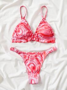 流體圖案打結前繫款夏日海灘比基尼套裝 - 彩色 - 查看 3