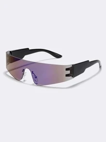 1入組男士無框一片式裝飾時尚眼鏡 - 藍色 - 查看 2