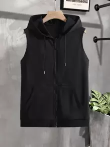 Manfinity Homme Men Zip Up Drawstring Sleeveless Hoodie - Black - View 1