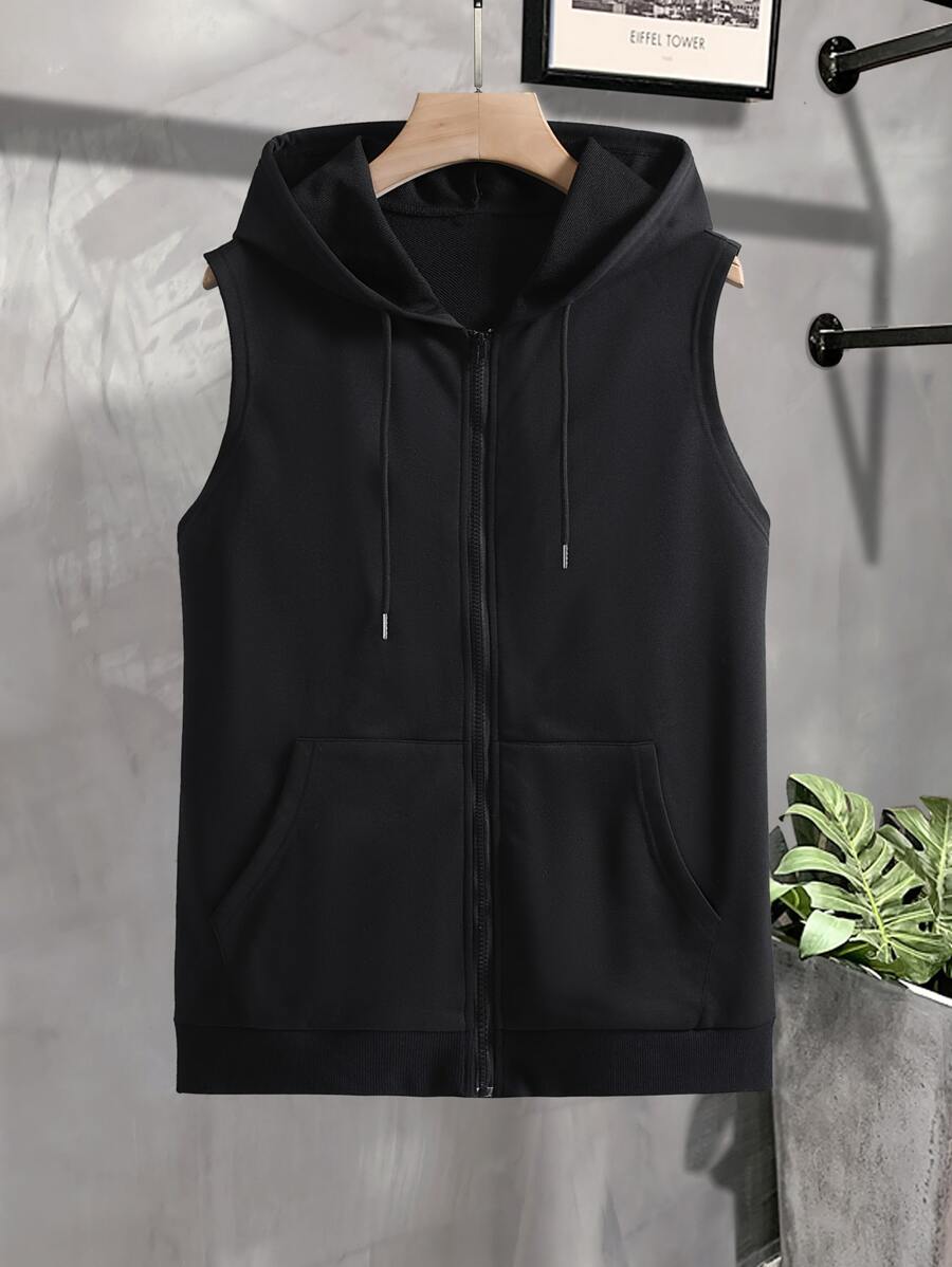Manfinity Homme Men Zip Up Drawstring Sleeveless Hoodie - Black - View 1