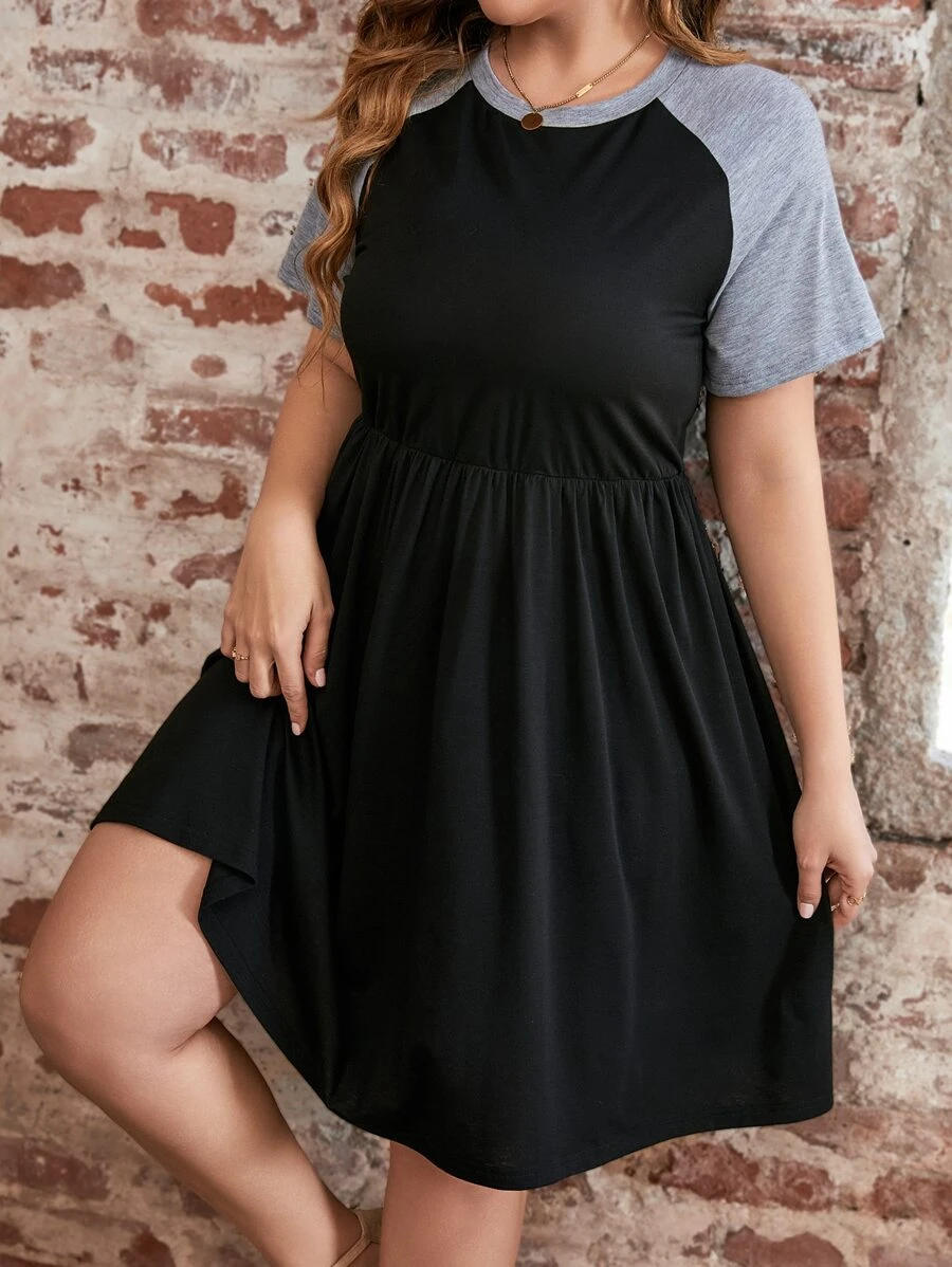 SHEIN LUNE Đầm Plus Size Khối Màu Giải trí - màu đen - Xem 1