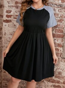 SHEIN LUNE Đầm Plus Size Khối Màu Giải trí - màu đen - Xem 3