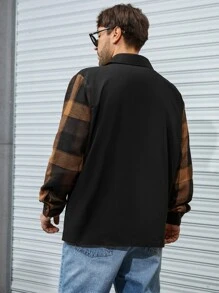 Manfinity Homme 男款加大格紋印花雙口袋襯衫