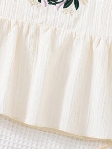 Chicas Top de tirantes peplum con bordado floral ribete con fruncido - Beis - Ver 4