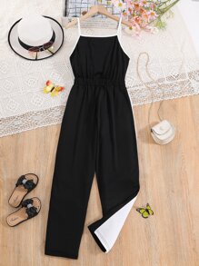 女孩蝴蝶圖案雙色吊帶連體褲 - 黑與白 - 查看 2