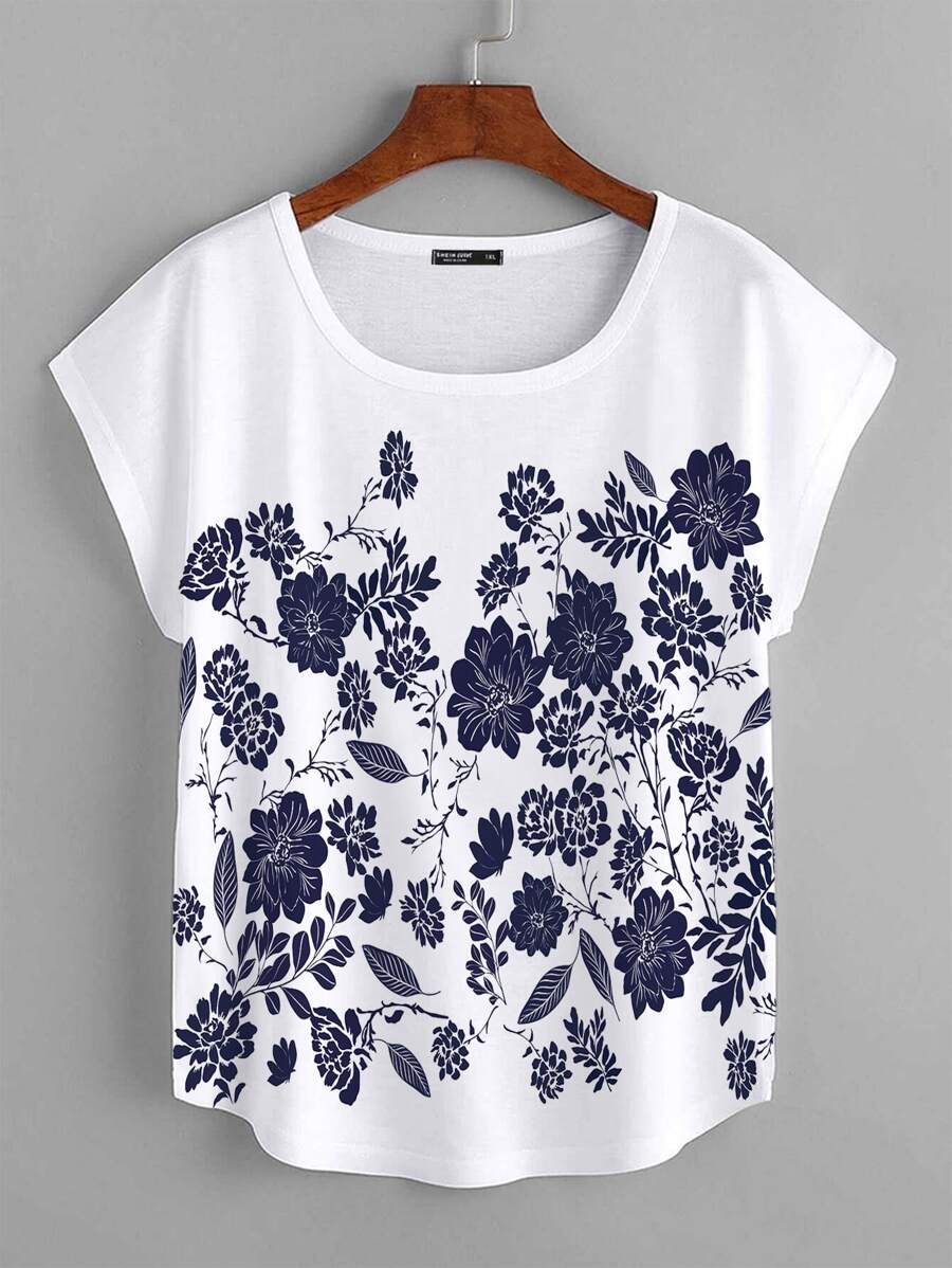 Mulvari 大碼印花蝙蝠袖T恤 - 白色 - 查看 1