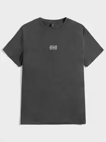 Manfinity VCAY Men T-Shirts Fit Crew Neck Short Sleeve Slogan Tee Casual Cool Stuff Summer - Dark Grey - View 4