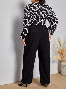 SHEIN Clasi Jumpsuits Plus Size Thắt lưng Trọn gói Lá thư Thanh lịch - màu đen - Xem 2