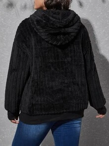 SHEIN EZwear Plus Drop Shoulder Drawstring Hoodie - Black - View 2