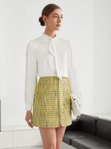 MOTF PREMIUM Váy nữ Dây kéo màu trơn Thanh lịch - Màu vàng - Xem 6