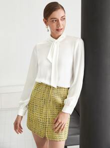 MOTF PREMIUM TIE-NECK BLOUSE - White - View 2