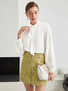 MOTF PREMIUM TIE-NECK BLOUSE - White - View 3