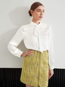 MOTF PREMIUM TIE-NECK BLOUSE - White - View 4