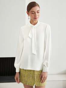 MOTF PREMIUM TIE-NECK BLOUSE - White - View 9