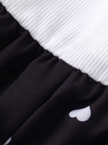 女孩愛心和字母圖案荷葉邊連身短褲 - 黑與白 - 查看 4