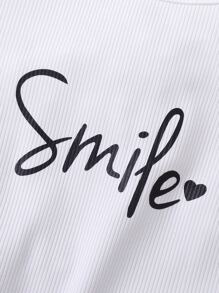 女孩愛心和字母圖案荷葉邊連身短褲 - 黑與白 - 查看 7