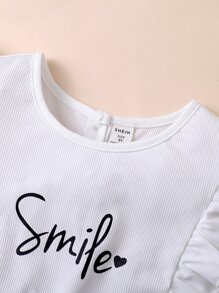 女孩愛心和字母圖案荷葉邊連身短褲 - 黑與白 - 查看 8