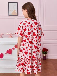 SHEIN 女孩愛心圖案荷葉邊睡裙